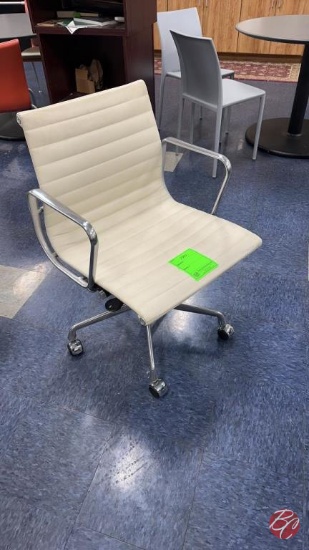 Chrome Frame Leather White Office Chair W/ Casters