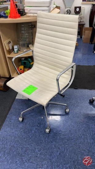 Chrome Frame Leather White Office Chair W/ Casters