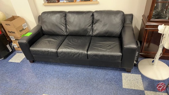 Leather Black Padded 3-Person Couch 81"