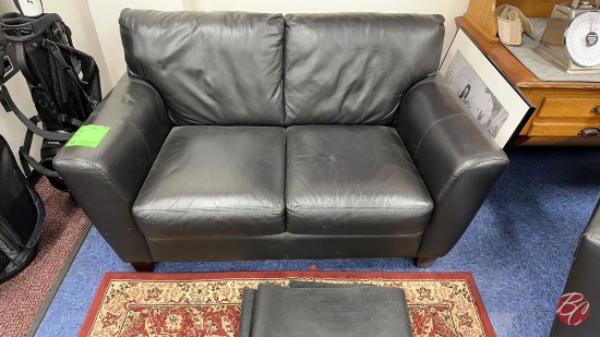 Leather Black Padded 2-Person Couch 60"
