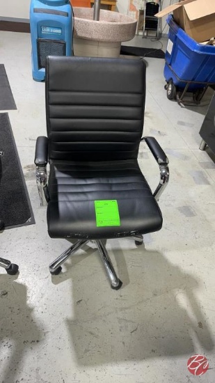 Chrome Frame Leather Black Office Chair W/ Casters
