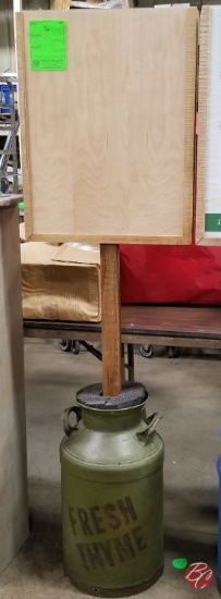 Metal Barrel Wooded Merchandiser Stand