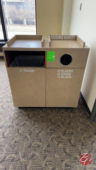 Wood Dual Garbage Receptical Approx: 42"x21-1/2"