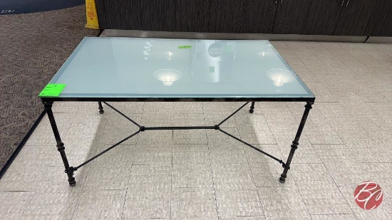 Metal Frame Table W/ Glass Top Approx: 60"x36"x30"