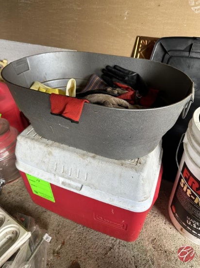 Galvanized Tub W/Misc. Gloves