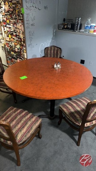 Wood Round Kitchen Table W/ (4) Padded Chairs 60"