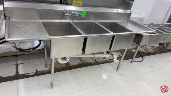 Stainless Steel 3-Well Sink W/ Drainboards 94"x30"
