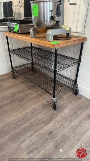 Butcher Block Table W/ Coated Metro Rack & Casters