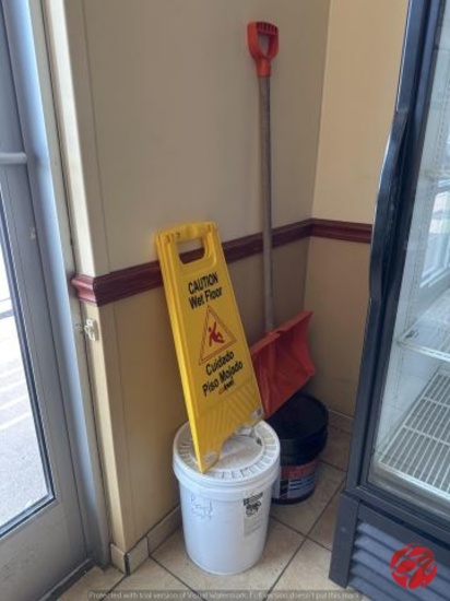 Misc Lot-Shovel, Caution Sign, Buckets