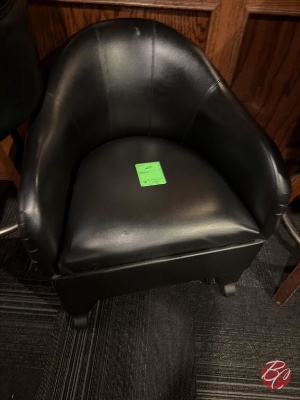 Faux-Leather Barrel Chair W/Casters
