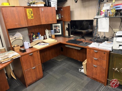 Wooden Desk W/Overhead Storage, Vertical File