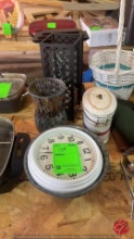 Clock, Wicker Baskets and Decor