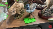 Hand Painted Varved Wood Duck & Bison Figurines