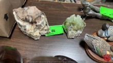 Pale Green Quartz Crystal Cluster & Petrified Wood