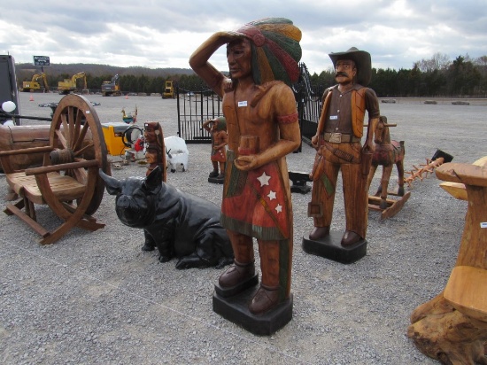 6' HAND CARVED TEAK WOOD INDIAN CHIEF