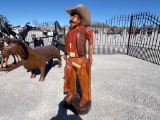LARGE TEAKWOOD COWBOY STATUE