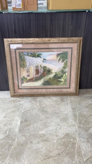 36 x 30 Framed Painting Beach Hut