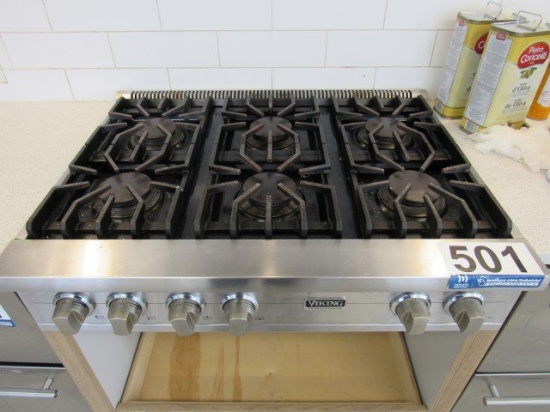 Viking Professional 6-Burner Gas Cooktop, 36" W x 28" D x 8 1/4" H. (LOCATE