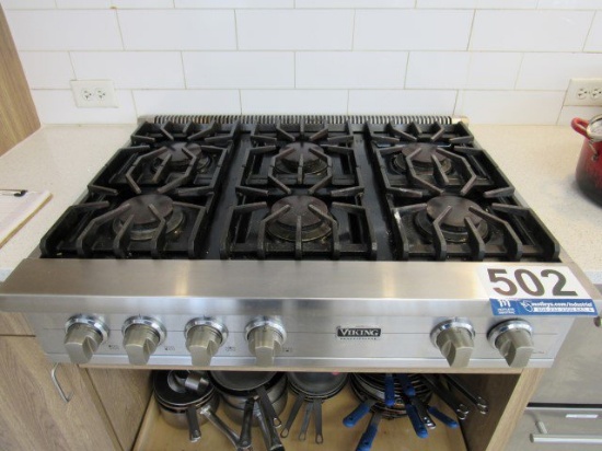 Viking Professional 6-Burner Gas Cooktop, 36" W x 28" D x 8 1/4" H. (LOCATE