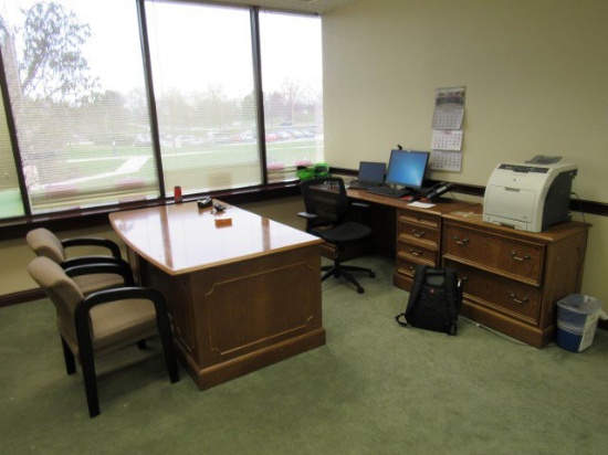 Contents of Office, Including: (2) Stationary Chairs, (1) 3' x 3' Table, (1) HP Color LaserJet CP3