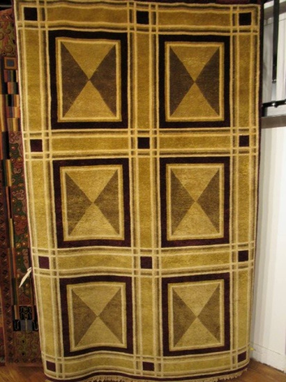 5'0 x 8'0 India Tibetan Weave Contemporary Geometric Burgundy Beige Wool