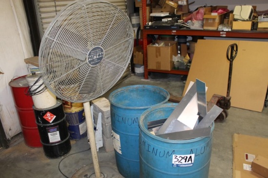 2 Pcs.:  (1) Misc. Quantity of Aluminum Pieces w/Barrels; (1) Heavy Duty Electric Fan.