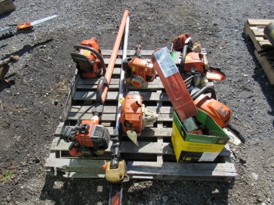 7 Pcs.:  (3) Chain Saws, (3) Weedeaters, (1) Pole Saw