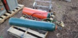 3 PCS: Gas Cylinders With Hose and Torch Head; Cart