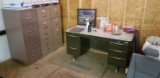 (5) PCS; (1) 5 Drawer Desk, (3) 4 Drawer Filing Cabinets, (1) Metal Hutch