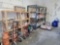 ALL CONTENT IN THE CORNER AND WOODEN SHELVING AND STEEL SHELVING