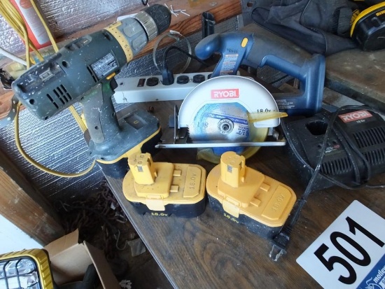 Ryobi 18V Drill, Circular Saw, 2 Batteries, & Charger