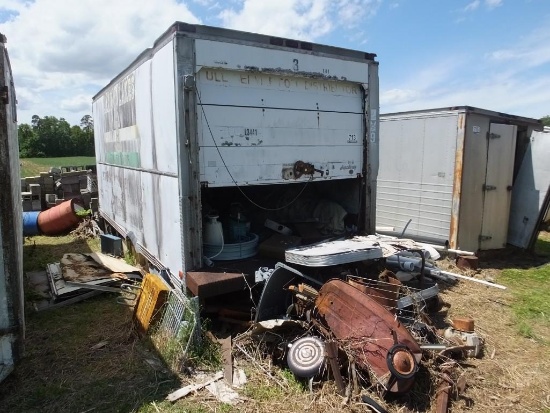 Storage Van Body with Contents including Engine and Scrap Metal