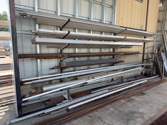Lot of Assorted Metal and Aluminum Stock and Steel Racking