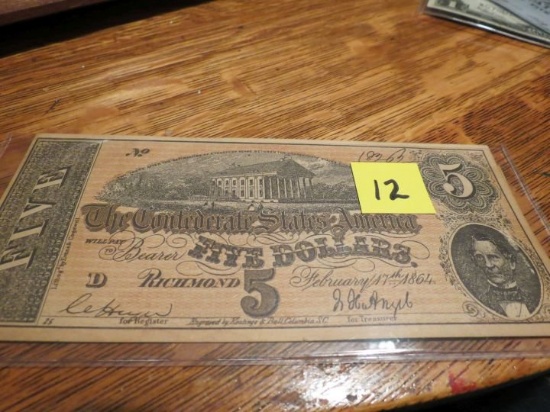 Unc. Confederate States $5.00 Note