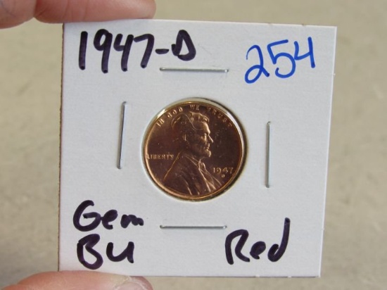 1947-D GEM BU Red Wheat Cent