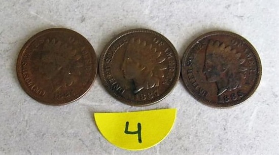 1882, 1883, 1888 Indian Cents- All G