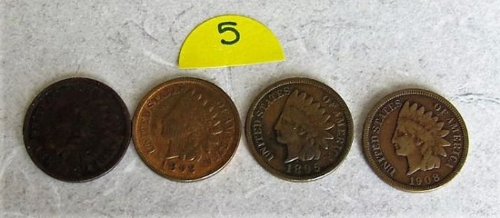 1883 V6, 1892 G, 1895 F, 1908 F Indian Cents