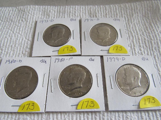 (5) Kennedy Half Dollars, all BU