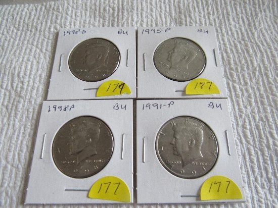 (4) Kennedy Half Dollars, all BU