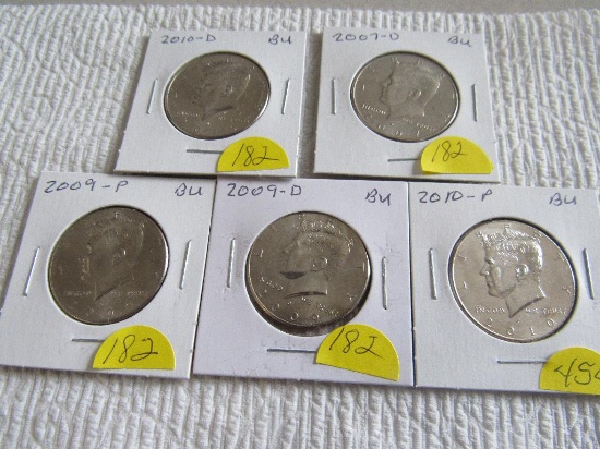 (5) Kennedy Half Dollars, all BU