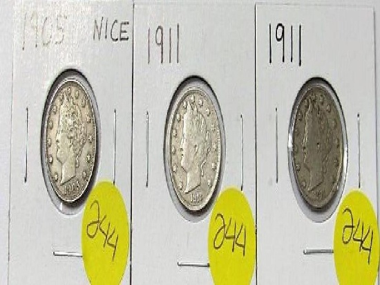 1905, 1911, 1911 Liberty Nickels