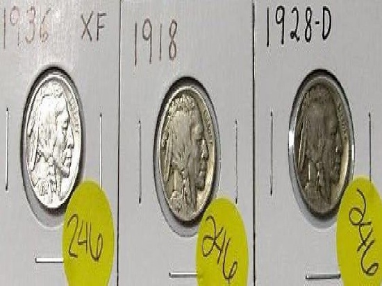 1936 XF Nickel, 1918, 1928-D Buffalo Nickels