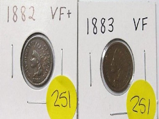 1882 VF+, 1883 VF Indian Cent