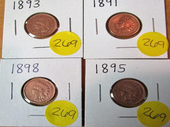 1891, 1893, 1895, 1898 Indian Cents