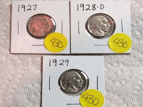 1927, 1928-D, 1929 Buffalo Nickels