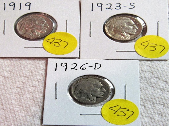 1919, 1923-S, 1926-D Buffalo Nickels