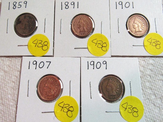 1859, 1891, 1901, 1907, 1909 Indian Cents