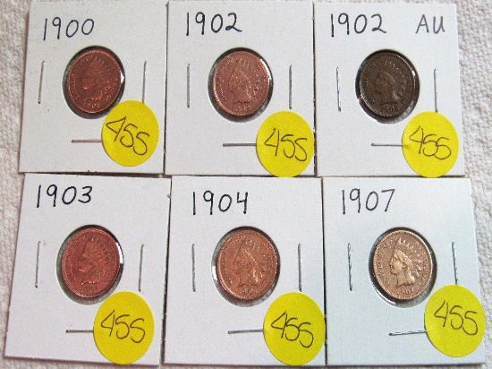 1900, 1902, 1902-AU, 1903, 1904, 1907 Indian Cents