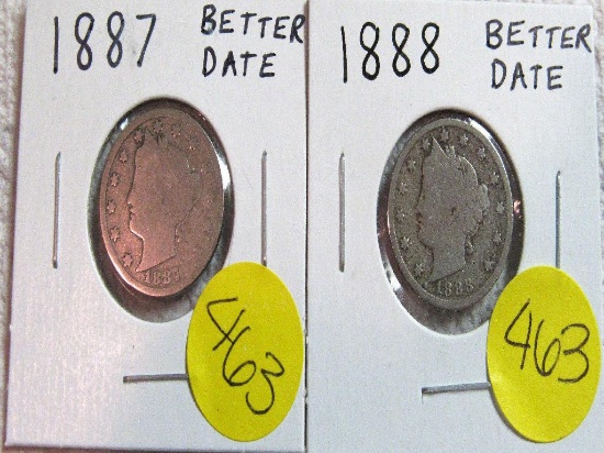 1887, 1888 Liberty Nickels