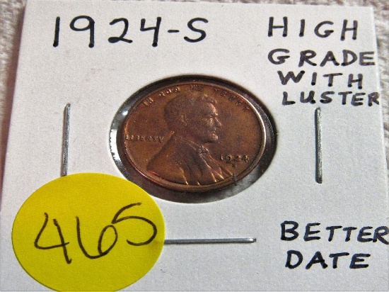 1924-S Lincoln Cent High Grade with Luster